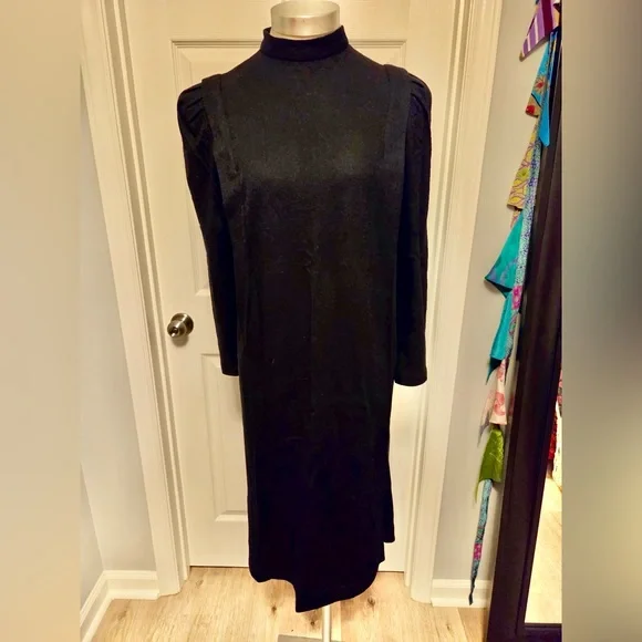Cloak of Many Colors - Vintage Black Long Sleeve Midi Dress - Classic Style 8 - Picture 4 of 8